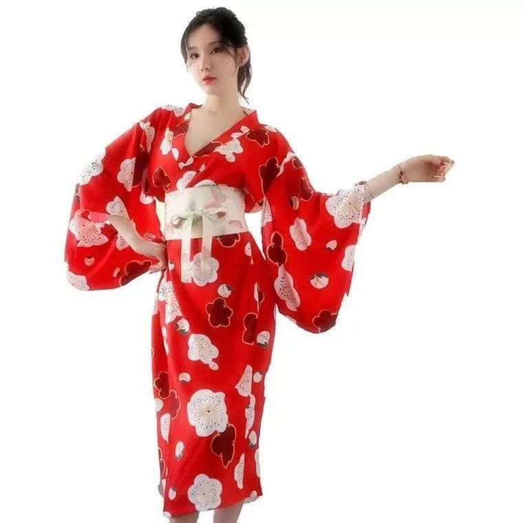 

FOR2019 new sexy printed sexy underwear uniform tempting Japanese cherry blossom girl long deep V kimono suit