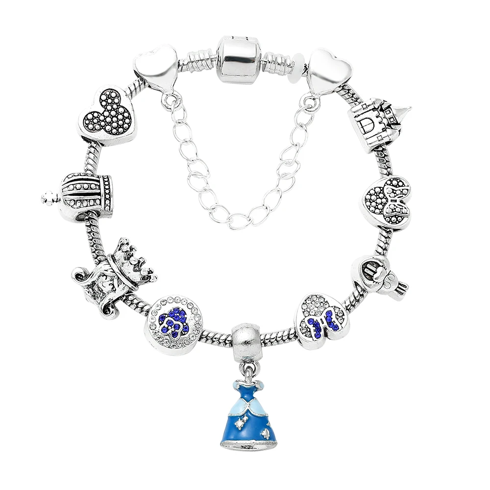 Blue Princess Beaded Pendant Bracelet Vintage Silver Color Castle Mickey Minnie Charm Bracelets DIY Gift
Blue Princess Beaded Pendant Bracelet Vintage Silver Color Castle Mickey Minnie Charm Bracelets DIY Gift