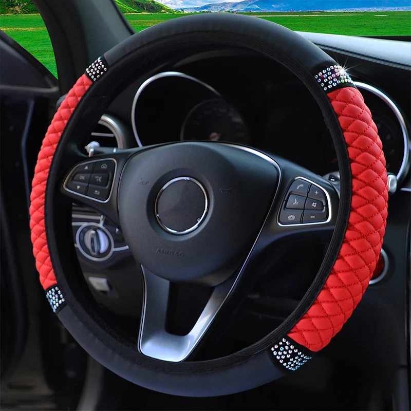 Car Steering Wheel Cover 37-38cm Four Seasons Universal Leather Embroidered Color Diamond-Studded Elastic Steering Wheel Cover
Car Steering Wheel Cover 37-38cm Four Seasons Universal Leather Embroidered Color Diamond-Studded Elastic Steering Wheel Cover