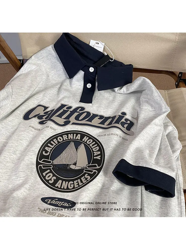 Summer Vintage Polo Shirts Women Oversized T-shirt Letter Print Patchwork Korean Style Short Sleeve Harajuku Buttons Tops Trend
Summer Vintage Polo Shirts Women Oversized T-shirt Letter Print Patchwork Korean Style Short Sleeve Harajuku Buttons Tops Trend