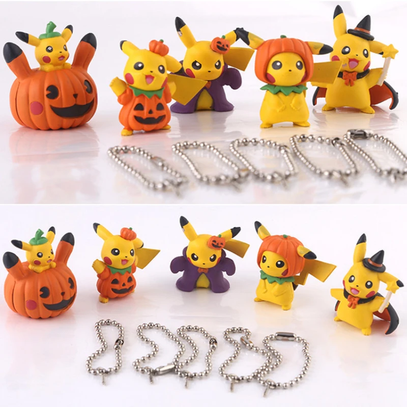 

Pokemon Halloween Series Pendant Pikachu Dolls Pumpkin Scary Ghost KeyChain Anime Figures Collectible Ornaments 5pcs