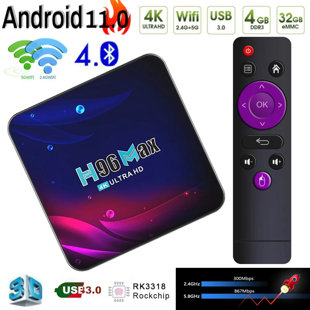 TV Box Android 11 4G 64GB 4K Android TV Box 2022 H96 MAX V11 Smart TV Box 2.4G 5.8G WIFI Google Voice Set Top Box H96max
TV Box Android 11 4G 64GB 4K Android TV Box 2022 H96 MAX V11 Smart TV Box 2.4G 5.8G WIFI Google Voice Set Top Box H96max