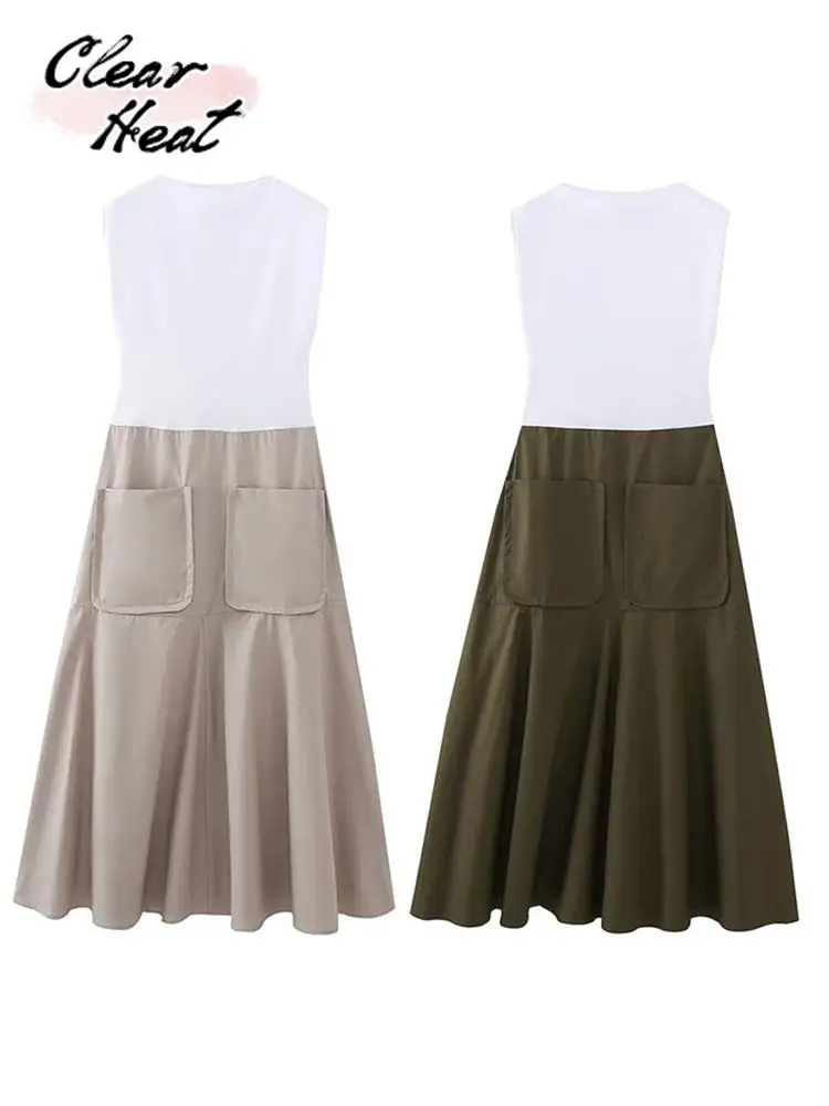 Women Patchwork Midi Dresses With Pockets Sexy O Neck Sleeveless Pleated Shirt Vestidos Female Fashion Causal Street Outfits
Women Patchwork Midi Dresses With Pockets Sexy O Neck Sleeveless Pleated Shirt Vestidos Female Fashion Causal Street Outfits