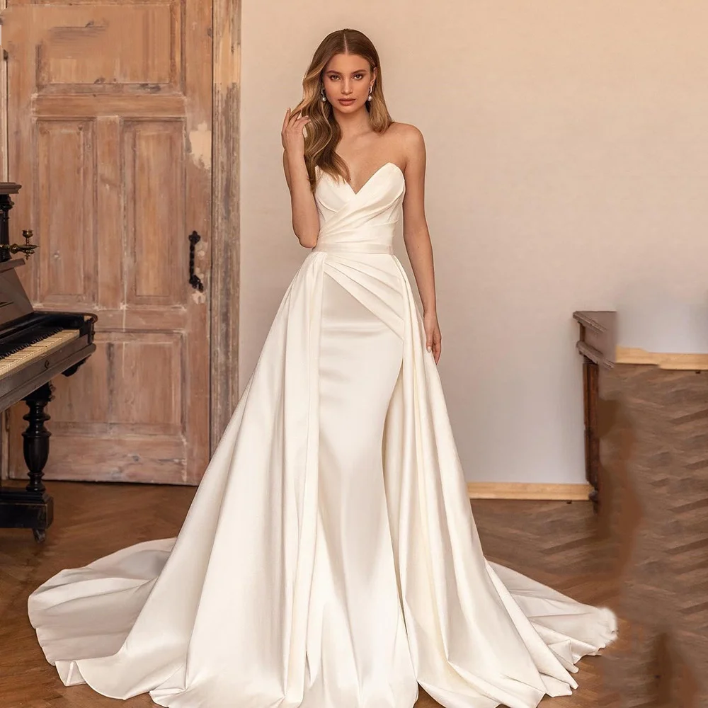 Elegant Long Mermaid Wedding Dresses 2022 For Women Detachable Train Satin Removable Bride Sweep Trian Party Gowns Custom Made
Elegant Long Mermaid Wedding Dresses 2022 For Women Detachable Train Satin Removable Bride Sweep Trian Party Gowns Custom Made