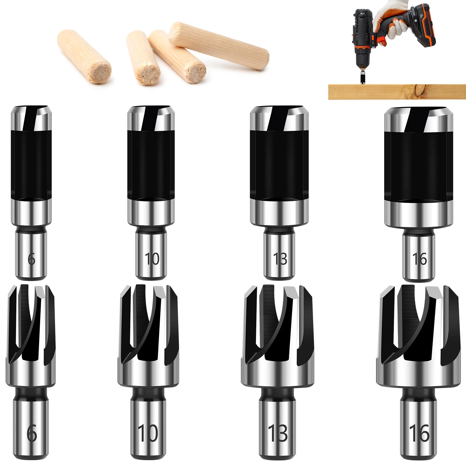8pcs Wood Dowel Drill Bits Standard Dowel Cutters Set Four Flute Dowel Hole Cutter Round Shank Claw Tapered Drill Bits Set 6mm
8pcs Wood Dowel Drill Bits Standard Dowel Cutters Set Four Flute Dowel Hole Cutter Round Shank Claw Tapered Drill Bits Set 6mm