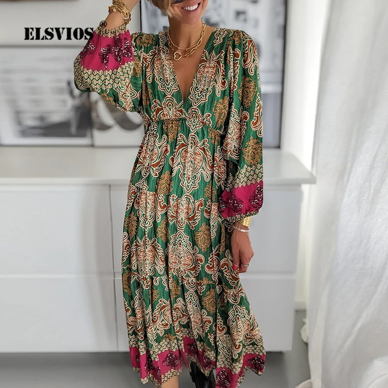 Women Fashion V Neck Holiday Dress Spring Autumn New Printed Patchwork Long Sleeves Streetwear Casual High Waist Female Dresses
Women Fashion V Neck Holiday Dress Spring Autumn New Printed Patchwork Long Sleeves Streetwear Casual High Waist Female Dresses