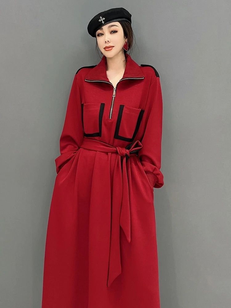 

SuperAen 2023 весеннее Новое корейское модное платье с высоким воротом и длинными рукавами темпераментное женское длинное платье с поясом