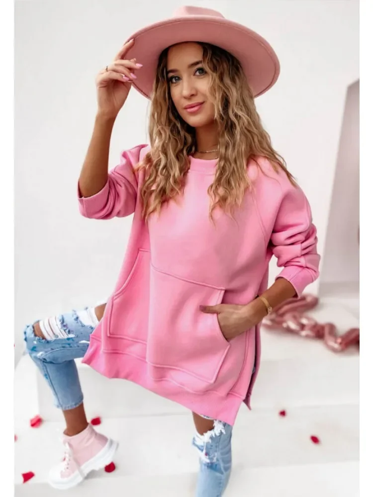 Женский свитер свободного покроя, с длинным рукавом и карманами
Женский свитер свободного покроя, с длинным рукавом и карманами