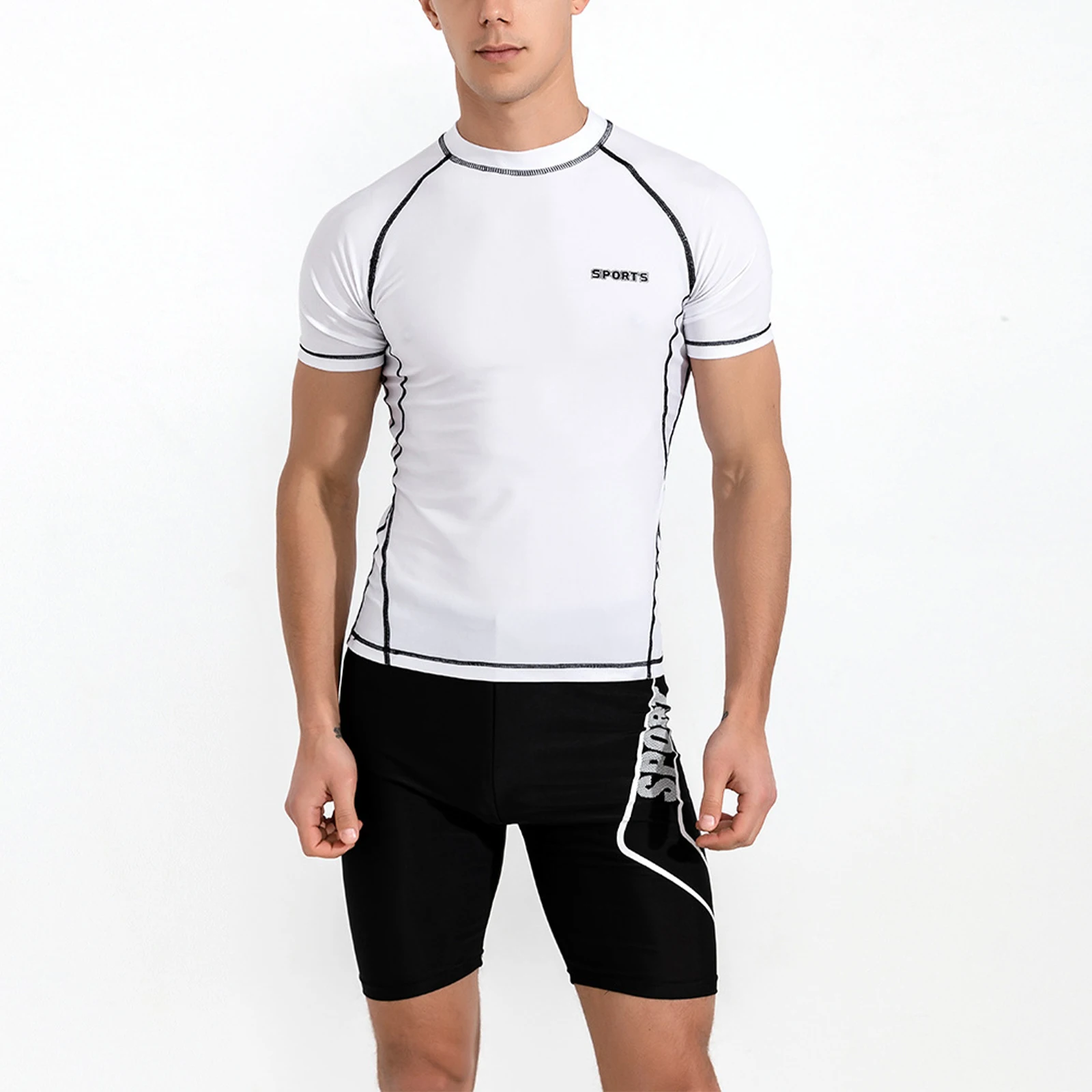 Mens Two-Piece Swimsuit Rash Guard Short Sleeve T-shirt Swim Trunks Diving Snorkeling Surfing Sports Outfits Bathing Swimwear
Mens Two-Piece Swimsuit Rash Guard Short Sleeve T-shirt Swim Trunks Diving Snorkeling Surfing Sports Outfits Bathing Swimwear