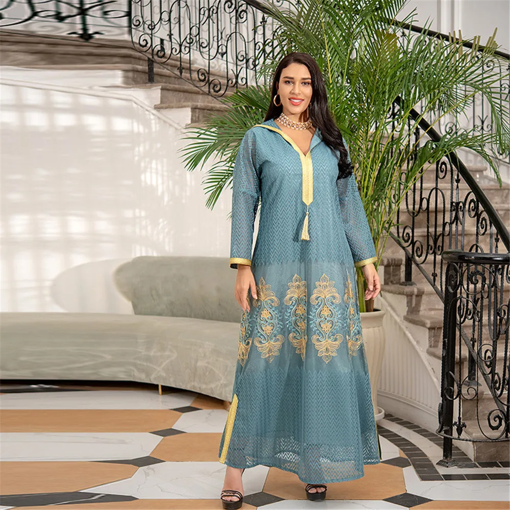 Women Muslim Dress Fashion Long Sleeve Pullover Loose Embroidery Patchwork Hooded Collar Spring Fall Dress For Ladies Mid East
Women Muslim Dress Fashion Long Sleeve Pullover Loose Embroidery Patchwork Hooded Collar Spring Fall Dress For Ladies Mid East