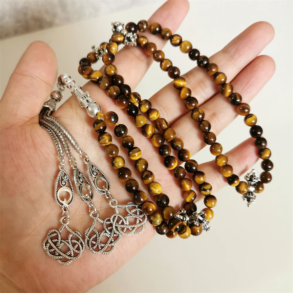 

99 Бусы Tasbih натуральный камень тигровый глаз серебряные металлические бахромы мусульманские модные четки аравийские ювелирные изделия исламские четки misbaha