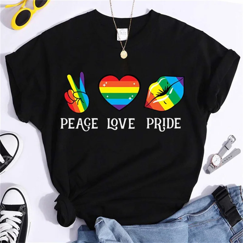 Симпатичные ЛГБТ-Футболки Мира Love Pride для женщин летняя футболка Женская