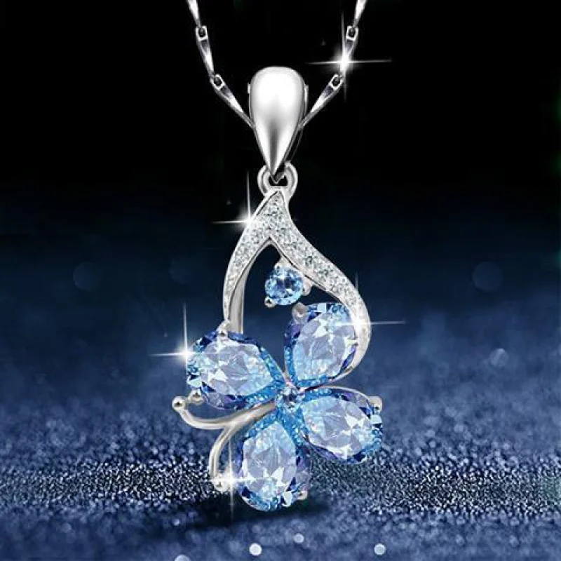 Disney Blue Crystal Topaz Stone Silver Necklace clavicle chain pendant lady's birthday gift to girlfriend
Disney Blue Crystal Topaz Stone Silver Necklace clavicle chain pendant lady's birthday gift to girlfriend