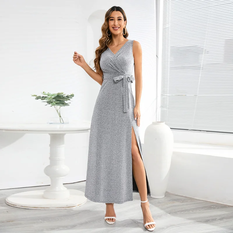 Sexy Sleeveless V-Neck Split Slim Fit Long Dress Shiny Dress Foreign Trade Dress Summer Cross Border Women's Large
Sexy Sleeveless V-Neck Split Slim Fit Long Dress Shiny Dress Foreign Trade Dress Summer Cross Border Women's Large
