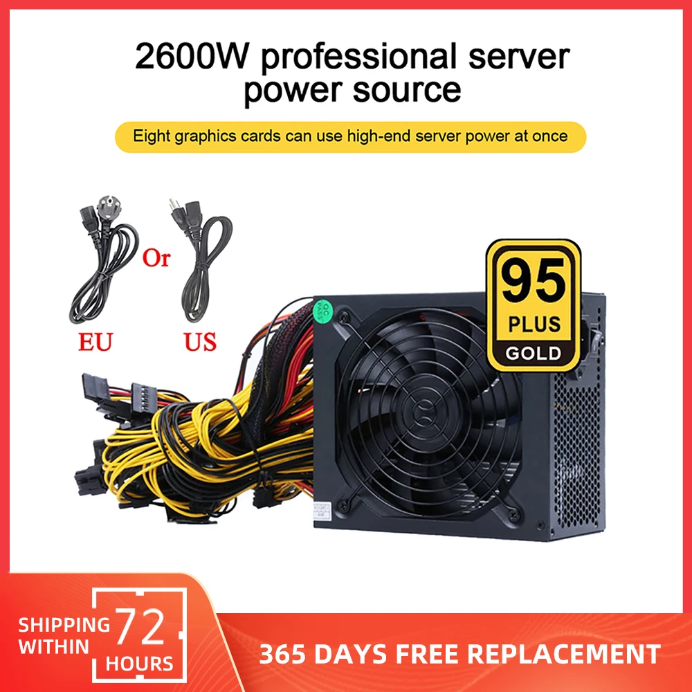 

BTC Mining Power Supply Miner Source PSU 110V 240V 1800W 2000W 2400W ATX 95% Efficiency 8 GPU Graphics Card Bitcoin ETH