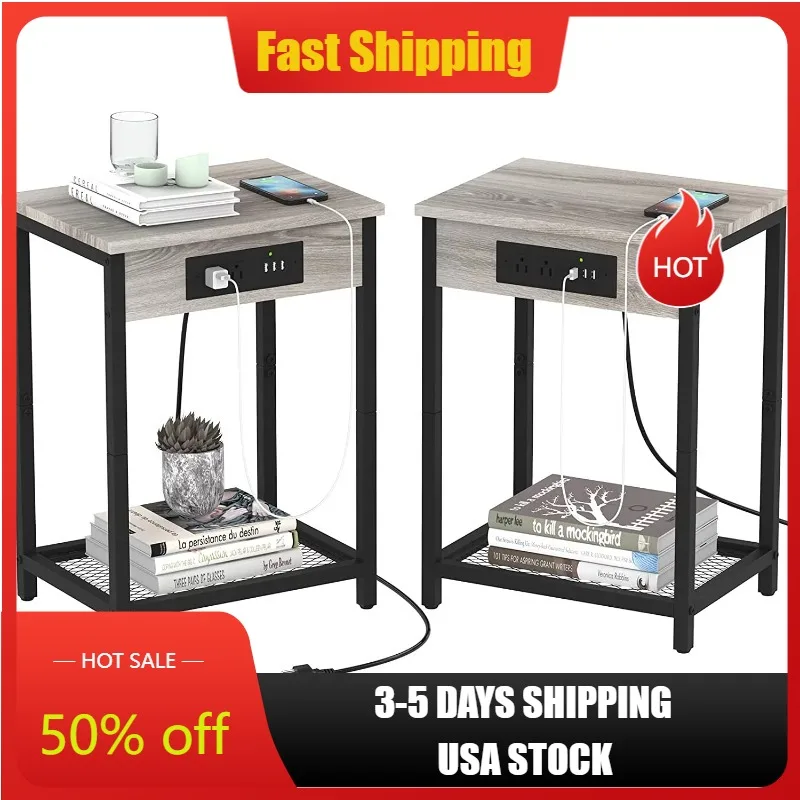 Wood End Tables End Table with Charging Station Gray, Set of 2 Living Room Furniture/End Tables
Wood End Tables End Table with Charging Station Gray, Set of 2 Living Room Furniture/End Tables
