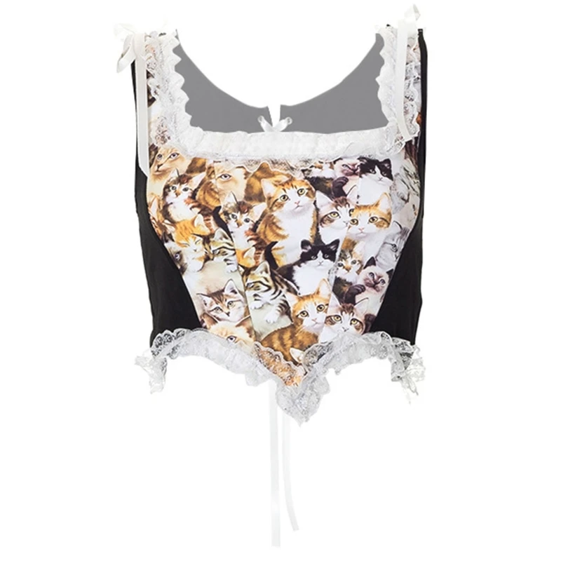 Vintage Kitten Printed Sleeveless Tops Women Lace Brim Body Shaper Girdle Streetwear Costume Crops for Teenagers
Vintage Kitten Printed Sleeveless Tops Women Lace Brim Body Shaper Girdle Streetwear Costume Crops for Teenagers