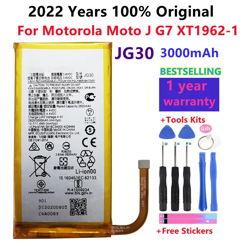 

100% Original New 3000mAh JG30 Battery For Motorola Moto J G7 XT1962-1 Good Quality Mobile Phone Batteries+Free Tools