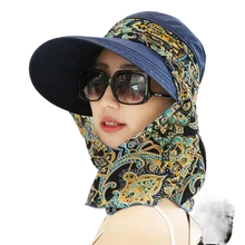 Women Bucket Caps Wide Brim Face Mask Sun Hat Detachable Neck Face Flap Ponytail UV Protection Visor Hat Garden Fishing Hiking