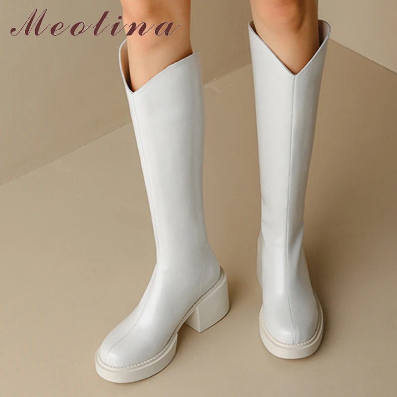 Meotina Women Genuine Leather Knee High Western Boots Round Toe Platform Block Mid Heel Zipper Lady Long Boot Autumn WinterShoes
Meotina Women Genuine Leather Knee High Western Boots Round Toe Platform Block Mid Heel Zipper Lady Long Boot Autumn WinterShoes