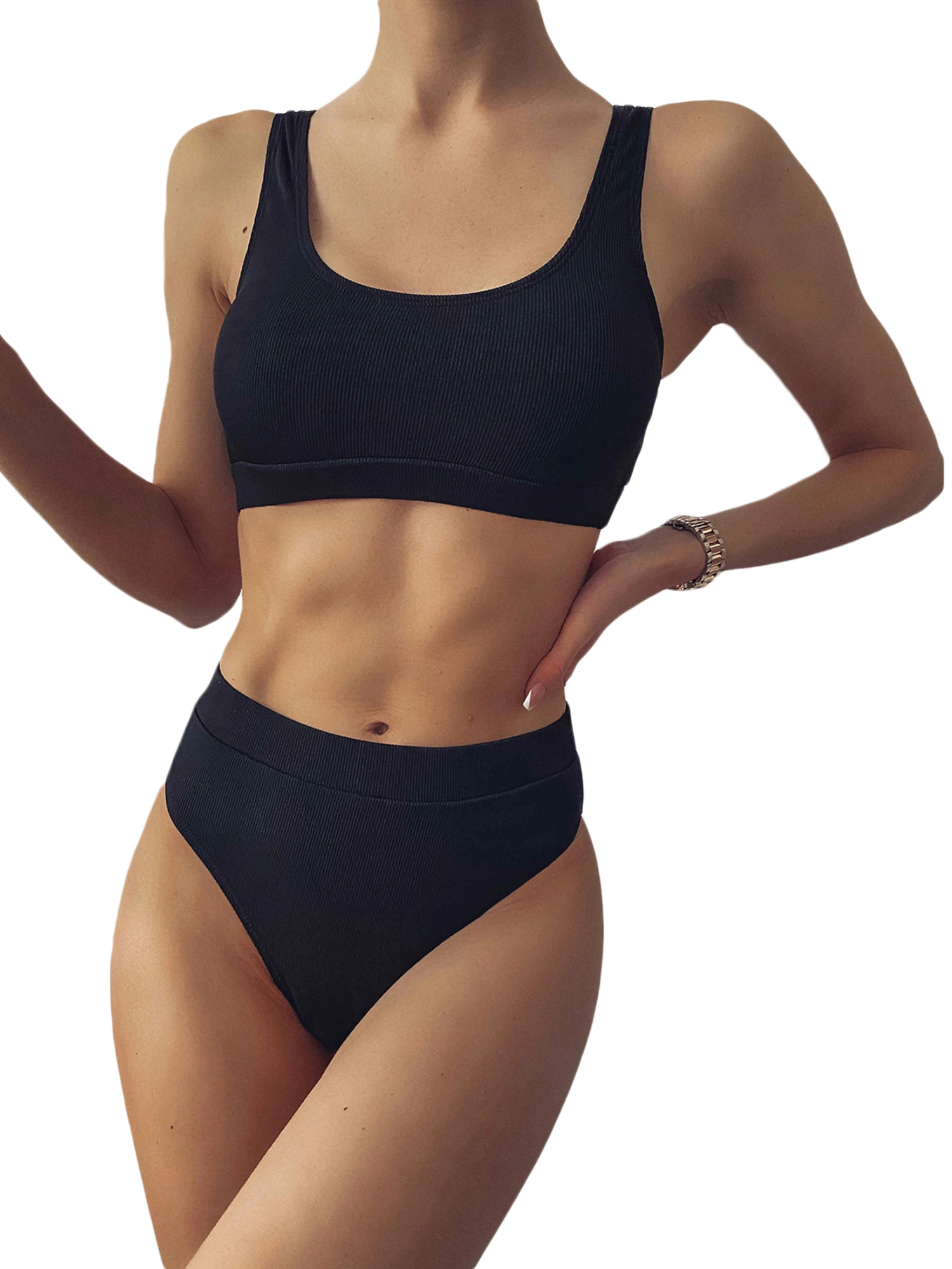 Two Piece Bikini Set for Women V Neck High Waisted Ribbed Swimsuit Summer Crochet Athletic Sports Bathing Suit
Two Piece Bikini Set for Women V Neck High Waisted Ribbed Swimsuit Summer Crochet Athletic Sports Bathing Suit