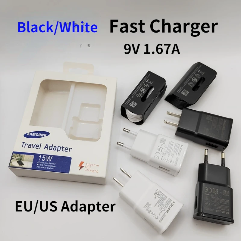 

15W Samsung Galaxy S20 S10 S9 S8 Plus Fast Charger 9V1.67A Charge Adapter Type C Cable For Note 8 A30 A40 A50 A70 A51