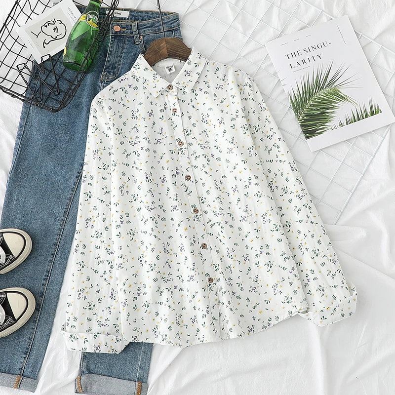 2022 Spring Women Cotton Yarn Shirts Floral Printed Blouses Long Sleeve Loose White Lady Tops Female Clothes
2022 Spring Women Cotton Yarn Shirts Floral Printed Blouses Long Sleeve Loose White Lady Tops Female Clothes