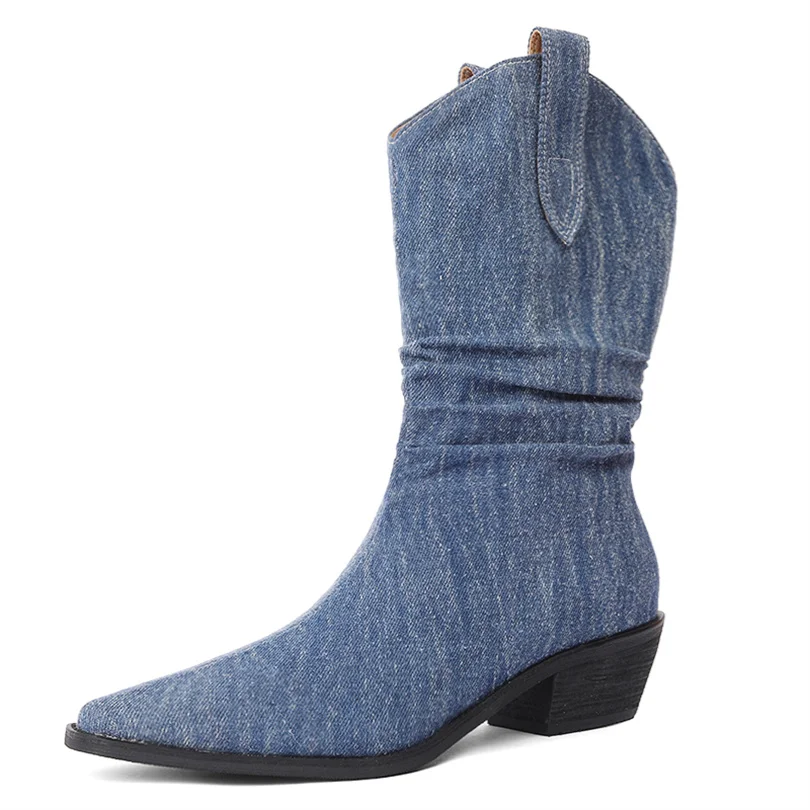 Женские джинсовые ботильоны, винтажные ковбойские ботинки с острым носком, на среднем каблуке, Роскошные, 2023
Женские джинсовые ботильоны, винтажные ковбойские ботинки с острым носком, на среднем каблуке, Роскошные, 2023