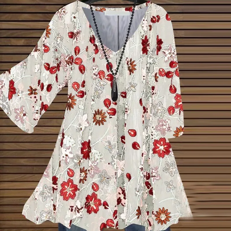 Women's Clothing Autumn and Spring New Fashion Women's V-neck Flower Print Long-sleeved Casual Loose T-shirt
Women's Clothing Autumn and Spring New Fashion Women's V-neck Flower Print Long-sleeved Casual Loose T-shirt