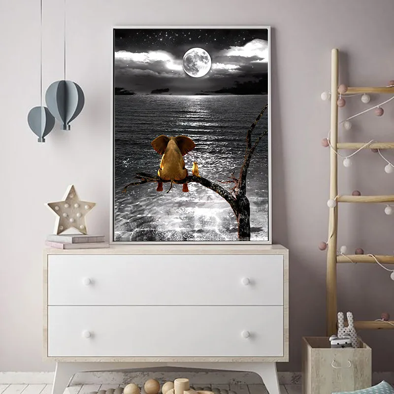 Customized creative elephant decoration painting moon elephant overlooking poster hanging painting
Customized creative elephant decoration painting moon elephant overlooking poster hanging painting