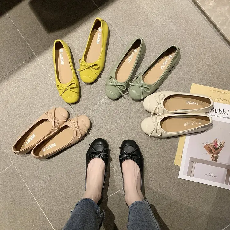 

2022 New Round Toe Casual Sneakers Women Moccasins Spring Summer Candy Color Espadrille Flat Heel Knot Ballet Flats Shoes Loafer