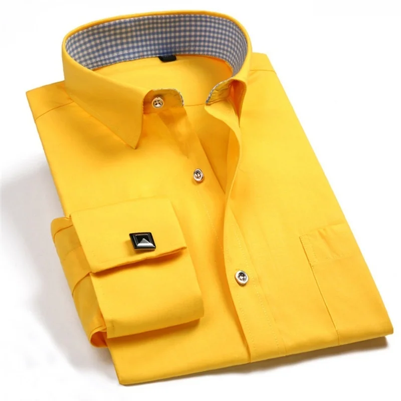 

Fasion Mens Frenc Cufflinks Dress Sirts Lon Sleeve Yellow Wite Blue Social Business Reular Fit Weddin Party Sirt For Man