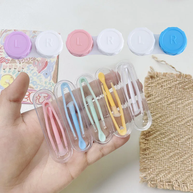 

Colored Contact Lens Case Tweezers Suction Stick Kit Women Men Portable Small Contact Lense Case Box Cute Mini Lenses Container