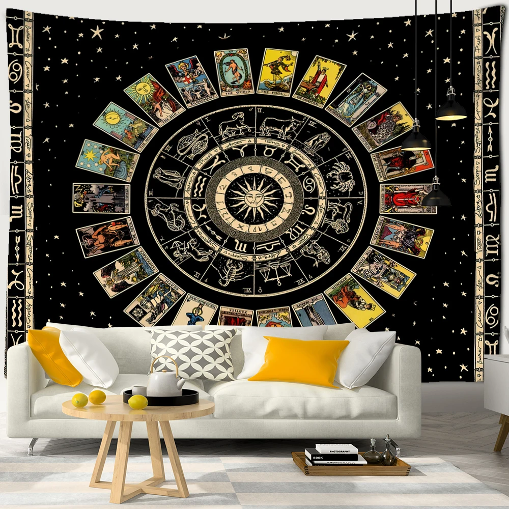 

Mandala Tarot Card Pattern Tapestry Wall Hanging Zodiac Star Plate Sun and Moon Psychedelic Witchcraft Hippie Home Decor