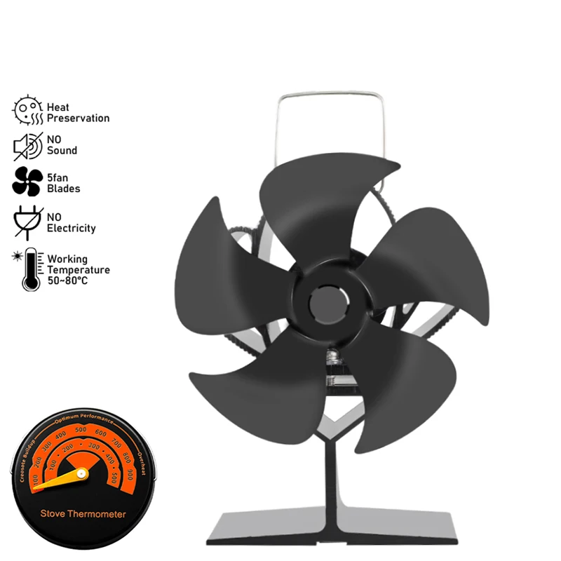 Black 5 Blades Fireplace Fan Quiet Safe Wood Burning Stove Heat-powered Efficient Heat Distribution Home Log Wood Burner
Black 5 Blades Fireplace Fan Quiet Safe Wood Burning Stove Heat-powered Efficient Heat Distribution Home Log Wood Burner
