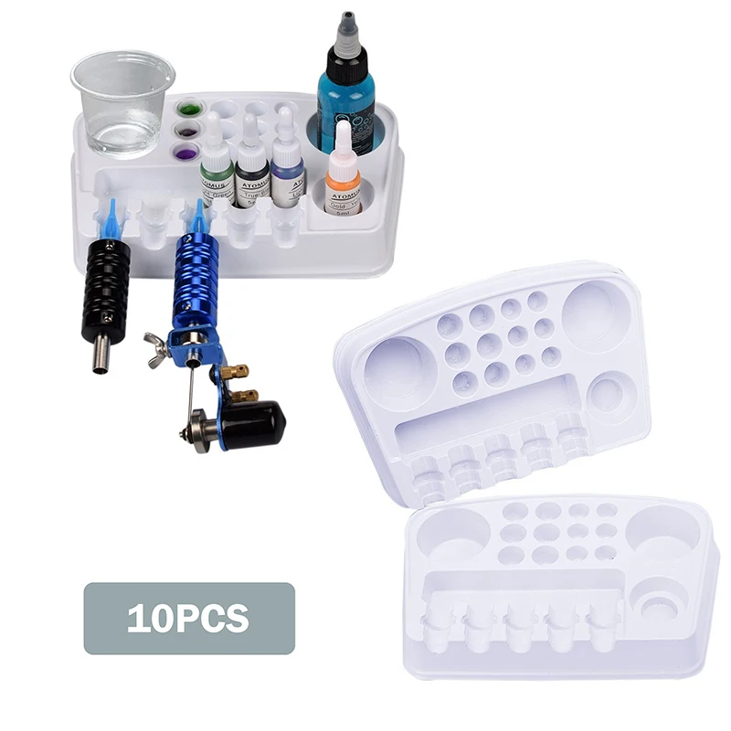 

10pcs / Box Disposable Tattoo Ink Tray White Plastic Paint Tray Pallet Holder Sticky Ink Tray Holder Tattoo Ink Tray