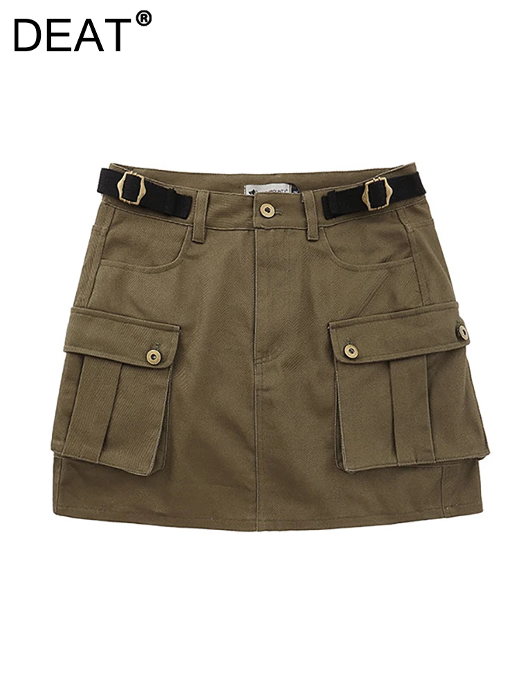 DEAT Women's Denim Skirt Patchwork Washed Do Old Vintage Belt Waist A-line Mini Cargo Skirts 2023 Summer New Fashion 29L2425 
DEAT Women's Denim Skirt Patchwork Washed Do Old Vintage Belt Waist A-line Mini Cargo Skirts 2023 Summer New Fashion 29L2425