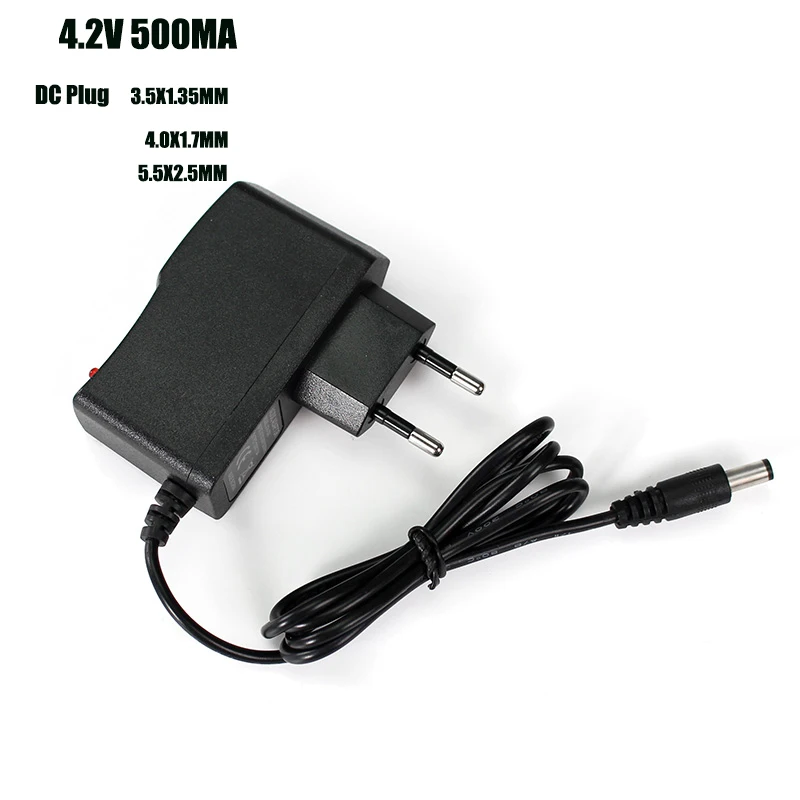 Lithium Battery Charger Adapter 4.2V 500MA DC Plug 5.5MM-2.5MM 3.5MM-1.35MM 4.0MM-1.7MM Charger Power Supply EU US
Lithium Battery Charger Adapter 4.2V 500MA DC Plug 5.5MM-2.5MM 3.5MM-1.35MM 4.0MM-1.7MM Charger Power Supply EU US
