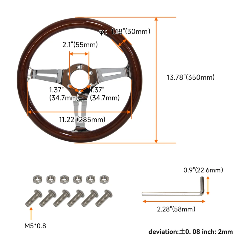 LR Universal 14" 350mm Wood Grain Steering Wheel with Horn Button 6 Bolts 1.75" Dish 3-Spoke
LR Universal 14" 350mm Wood Grain Steering Wheel with Horn Button 6 Bolts 1.75" Dish 3-Spoke