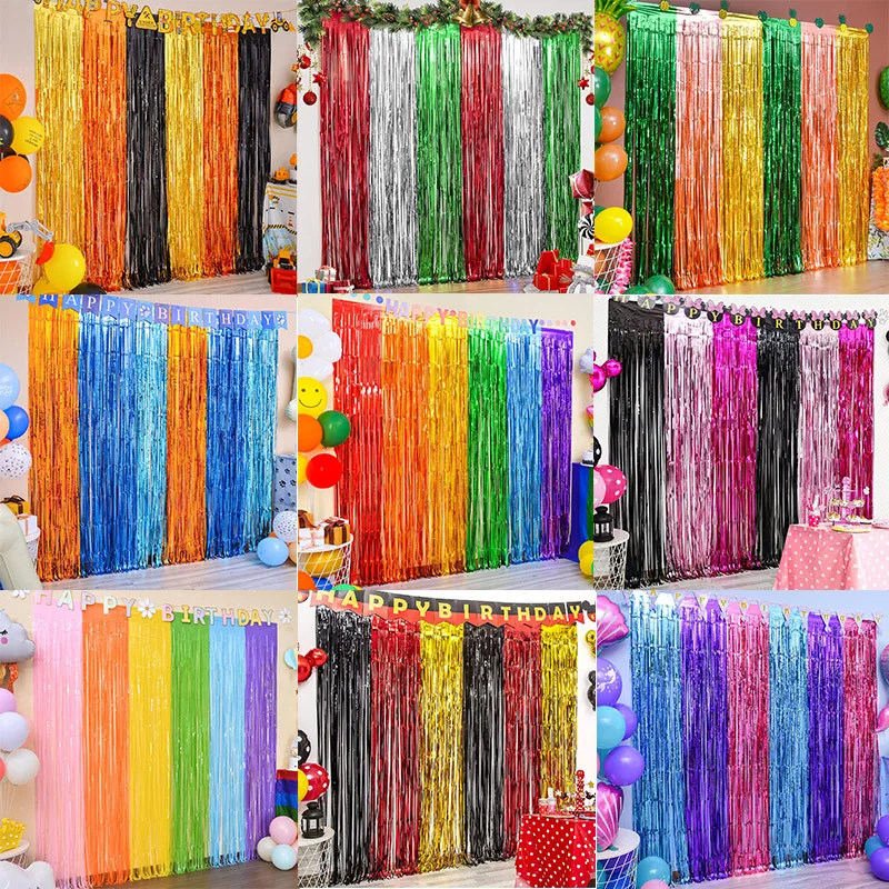 

6 Pack 2M High Foil Fringe Curtain Backdrop Holiday Theme Photo Booth for Halloween Christmas Birthday Wedding Party Decorations