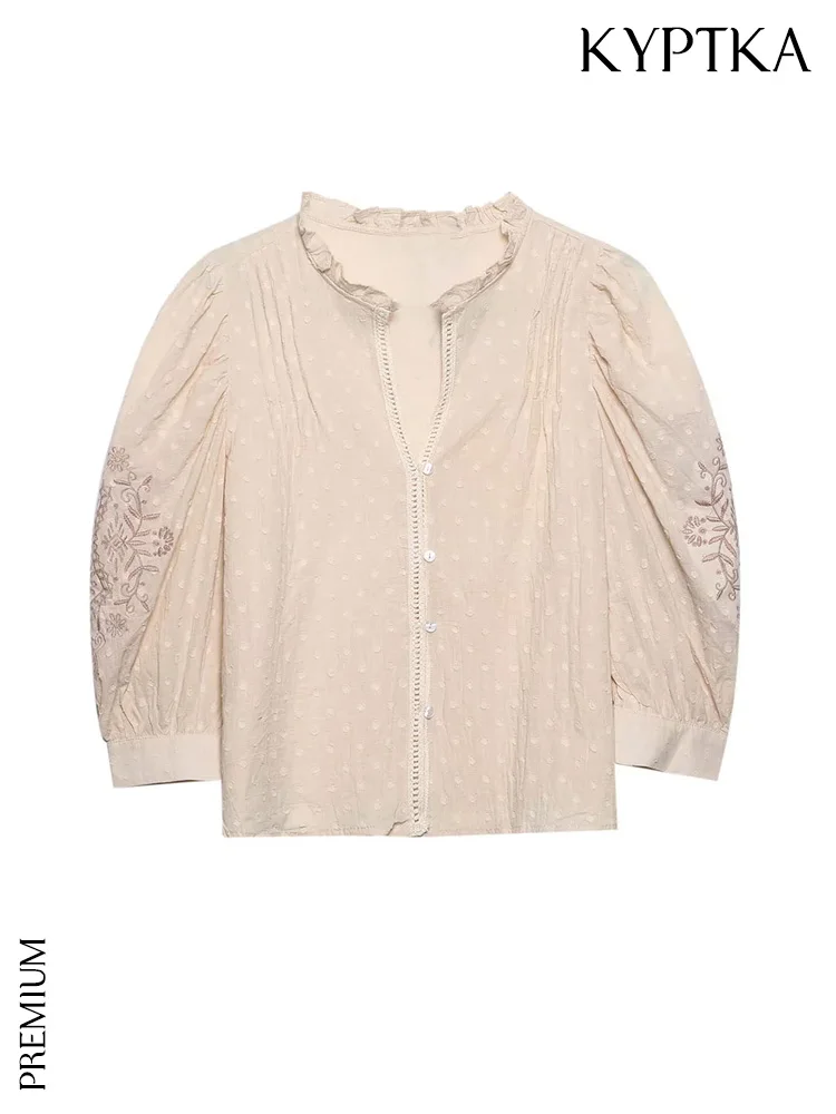 KYPTKA Women Fashion Contrast Embroidery Blouses Vintage Puff Sleeves Front Buttons Female Shirts Blusas Chic Tops
KYPTKA Women Fashion Contrast Embroidery Blouses Vintage Puff Sleeves Front Buttons Female Shirts Blusas Chic Tops