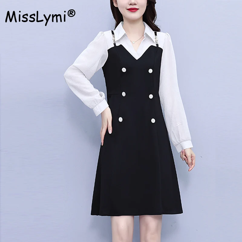 Elegant Dress Large Size Women Clothing Autumn 2023 Turn-down Collar Long Sleeve Shirt Patchwork Fake Two Piece Korean Dresses
Elegant Dress Large Size Women Clothing Autumn 2023 Turn-down Collar Long Sleeve Shirt Patchwork Fake Two Piece Korean Dresses