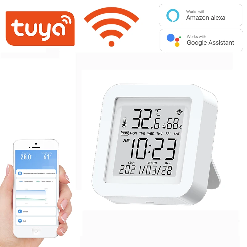 Tuya WIFI Temperature And Humidity Sensor USB powered Hygrometer Thermometer With LCD Display Support Alexa Google Assistant
Tuya WIFI Temperature And Humidity Sensor USB powered Hygrometer Thermometer With LCD Display Support Alexa Google Assistant