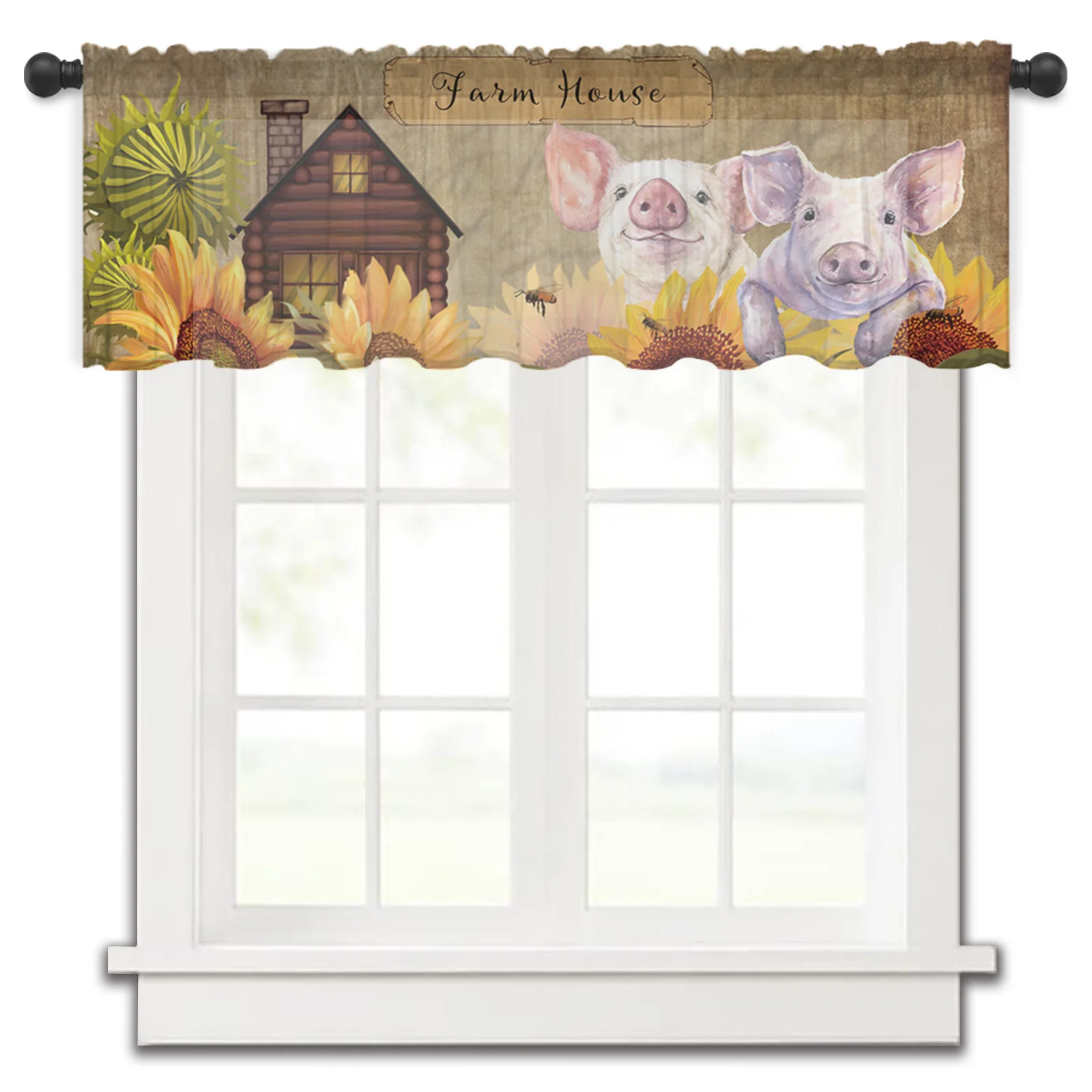 

Farm Sunflower Pig Barn Kitchen Small Window Curtain Tulle Sheer Short Curtain Bedroom Living Room Home Decor Voile Drapes