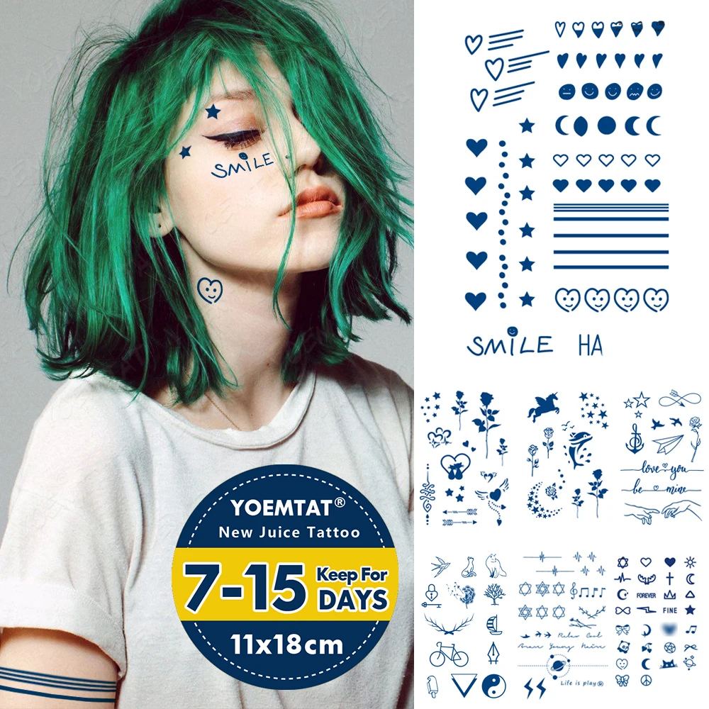 Semi-Permanent Waterproof Temporary Tattoo Sticker Smiley Heart Line Dots Juice Lasting Ink Cute Little Fake Arm Tatoo Body Art
Semi-Permanent Waterproof Temporary Tattoo Sticker Smiley Heart Line Dots Juice Lasting Ink Cute Little Fake Arm Tatoo Body Art