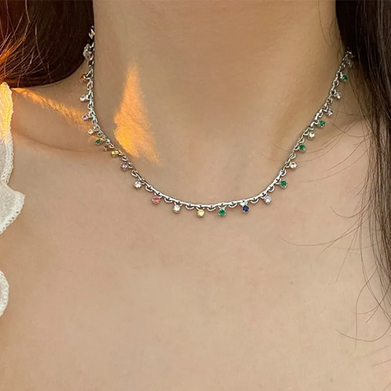 Sweet Cool Colored Zircon Pendant Necklace Korean Fashion Y2K Jewelry Accessories for Women Girl
Sweet Cool Colored Zircon Pendant Necklace Korean Fashion Y2K Jewelry Accessories for Women Girl
