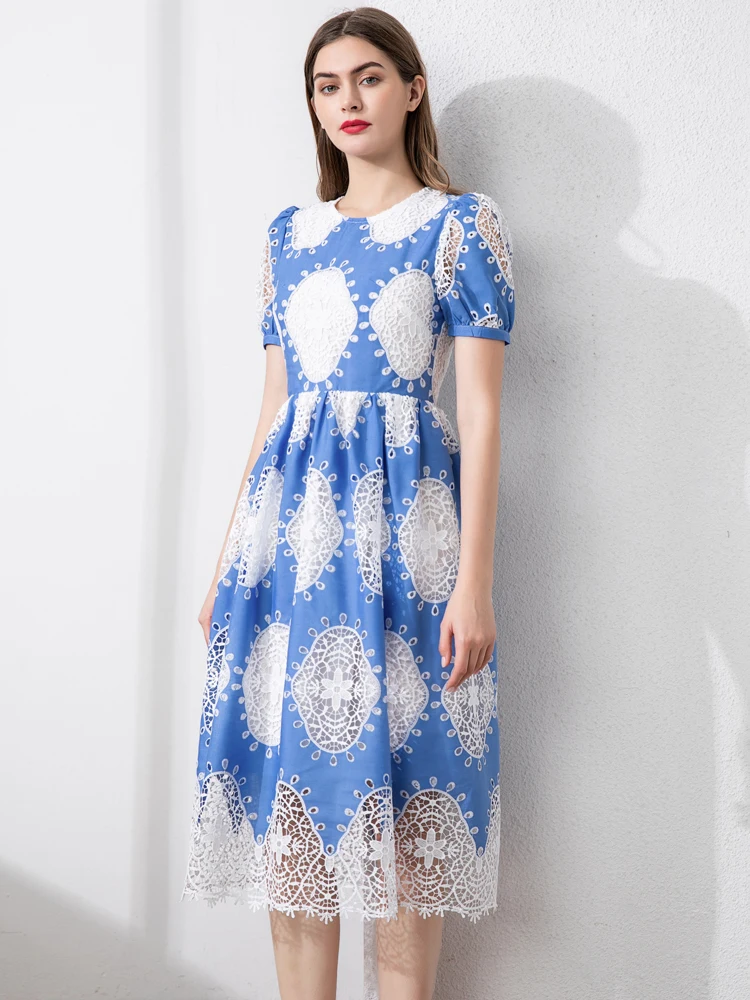 Designer Runway Fashion Summer New High Quality Women's Party Casual Sexy Vintage Elegant Chic Embroidery Cutout Blue Dress
Designer Runway Fashion Summer New High Quality Women's Party Casual Sexy Vintage Elegant Chic Embroidery Cutout Blue Dress