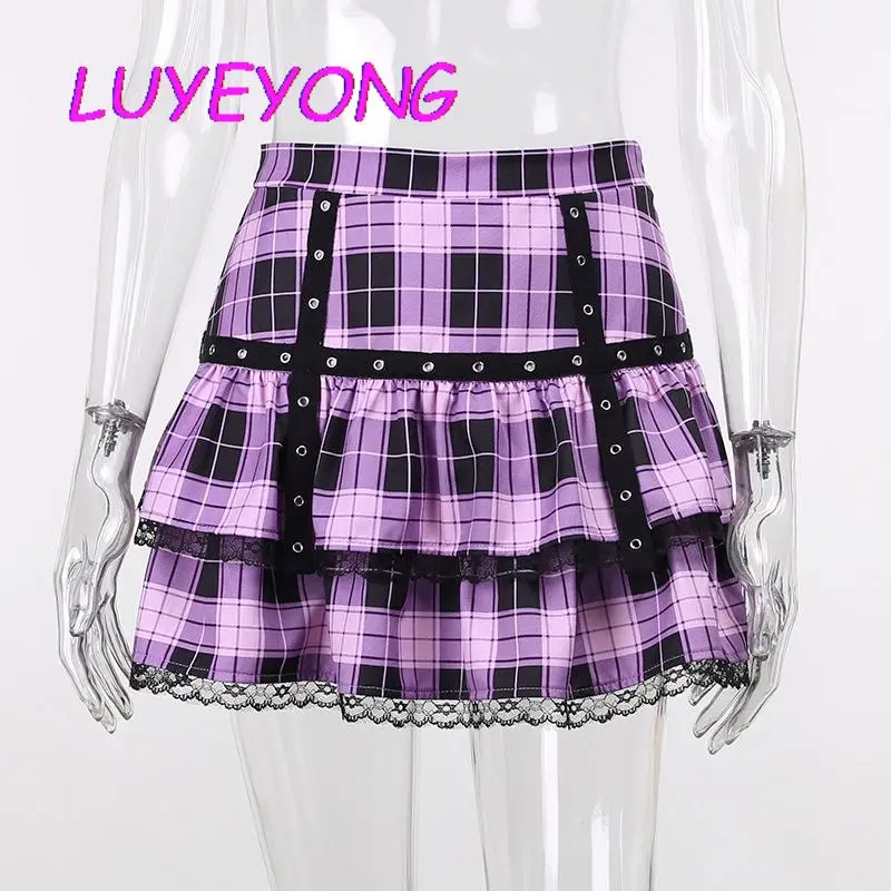Dark Lolita Women Purple Plaid Cross Eyelet Ribbon High Waist Skirts Gothic Lady Cool Sexy Mini Skirt Lace Y2k Harajuku Cloth
Dark Lolita Women Purple Plaid Cross Eyelet Ribbon High Waist Skirts Gothic Lady Cool Sexy Mini Skirt Lace Y2k Harajuku Cloth