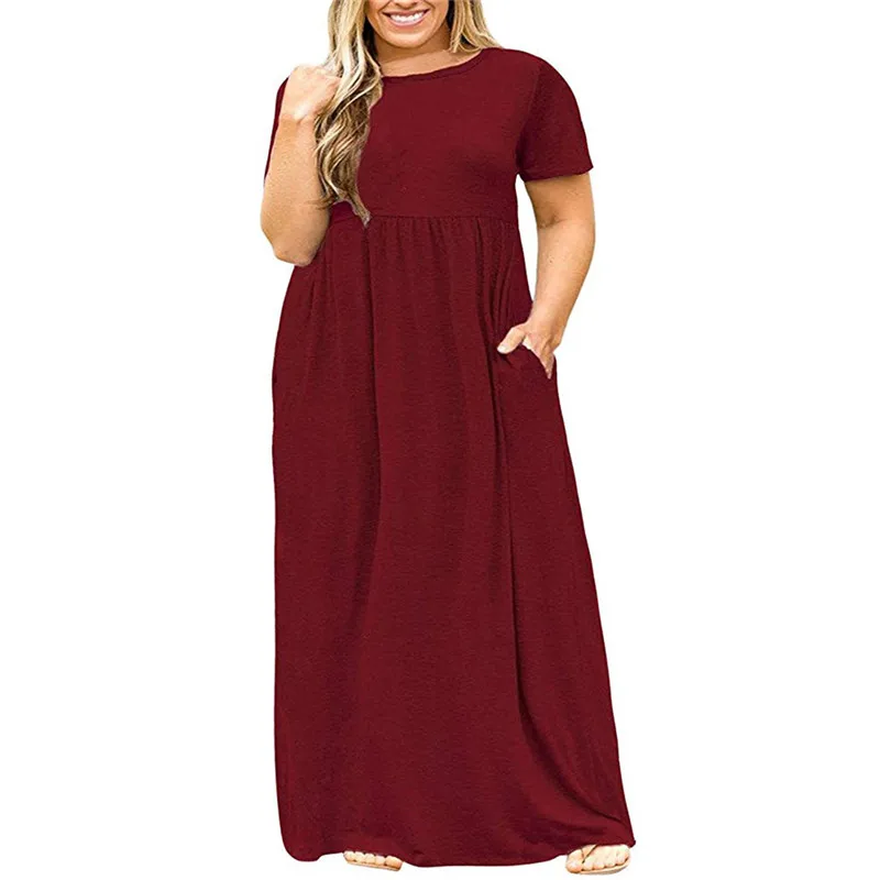 Woman Casual Maxi Dress Summer Short Sleeve O-Neck With Pockets Loose Long Dress Plus Size Women Dress 4XL 5XL Solid Color Robe
Woman Casual Maxi Dress Summer Short Sleeve O-Neck With Pockets Loose Long Dress Plus Size Women Dress 4XL 5XL Solid Color Robe