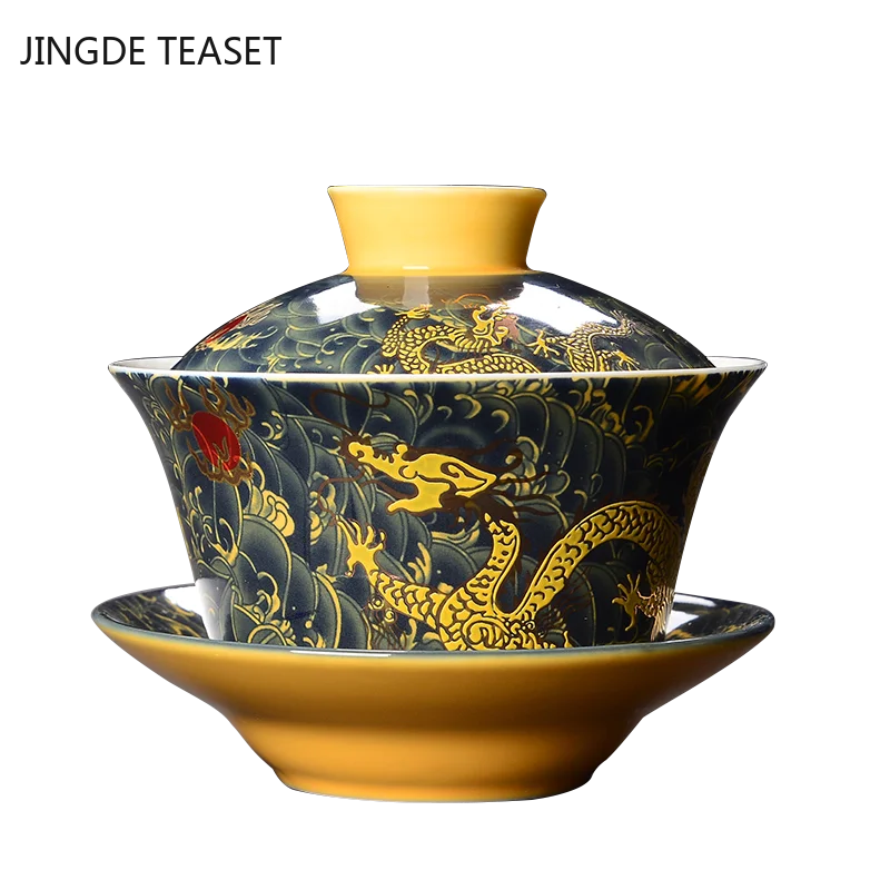 Palace Style Ceramic Gaiwan Teacup handmade Chinese Dragon pattern Tea tureen Bowl Retro Porcelain Teaware Accessories 200ml Art
Palace Style Ceramic Gaiwan Teacup handmade Chinese Dragon pattern Tea tureen Bowl Retro Porcelain Teaware Accessories 200ml Art